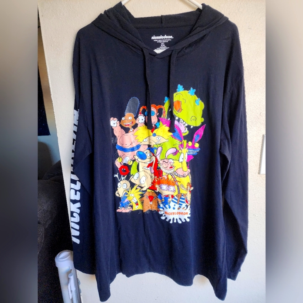 Nickelodeon Black Graphic Long Sleeve Hooded Shirt NWOT